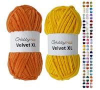 HobbyMia Velvet XL - Chenille Yarn for Crocheting - 100g / 74yds - (6) Super Bulky Yarn - Fluffy Yarn for Crochet - Crocheting Baby Blankets (14550-14216 - Mango Orange - Bee Yellow, 2 Skeins)