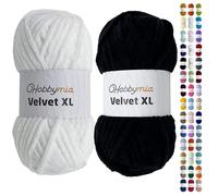 HobbyMia Velvet XL - Chenille Yarn for Crocheting - 100g / 74yds - (6) Super Bulky Yarn - Fluffy Yarn for Crochet - Crocheting Baby Blankets (1455-1460 - White & Black, 2 Skeins)