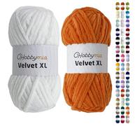 HobbyMia Velvet XL - Chenille Yarn for Crocheting - 100g / 74yds - (6) Super Bulky Yarn - Fluffy Yarn for Crochet - Crocheting Baby Blankets (1455-14550 - White & Mango Orange, 2 Skeins)
