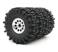 HOBBYSOUL 1.9 Crawler Tires and Wheels 120mm Soft Sticky 1.9 Mud Slingers Tires & 1.9 Beadlock Wheels Silver Rim for 1/10 RC Crawler Traxxas TRX4 Axial SCX10, (4 Pack)