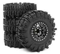 HOBBYSOUL 2.2 Mud Slingers Tires 124mm & 2.2 Beadlock Wheels Black, 2.2 Tires and Wheels 12mm Hex Rims for Axial Capra Wraith/Traxxas TRX4 / Gen8 Everest gen 7 Pro, (4-Pack, Assembled)