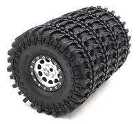 hobbysoul 4pcs RC 1.9 Mud Terrain Tires Soft Sticky Tyres 121mm/4.75inch & Aluminium 1.9 Beadlock Wheels Rims Hex 12mm Silver/Black Color