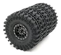 hobbysoul 4pcs RC 1.9 Mud Terrain Tyres Soft Sticky Tires 121mm/4.75inch & Aluminium 1.9 Beadlock Wheels Rims Black For 1/10 RC Crawler SCX10 TRX4 Gen8
