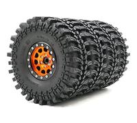 hobbysoul 4pcs RC 1.9 Mud Terrain Tyres Soft Sticky Tires 121mm/4.75inch & Aluminium 1.9 Beadlock Wheels Rims Hex 12mm Orange/Black Color For 1/10 RC Crawler SCX10 TRX4 Gen8