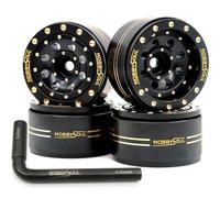 HOBBYSOUL Adjustable Offset Brass 1.0 Beadlock Wheels Rims 44g/rim, deep dish 1.0 Wheels Black Color for RC 1/18 TRX4M Axial SCX24 90081 & Other 1/24 Micro Crawler, (4-Pack)