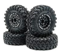hobbysoul Heavy RC 1.0 Wheels and Tyres Pre-Mounted, 1/24 Tires & Adjustable Offset 1.0 Beadlock Wheels Black for 1:24 RC Crawler Axial SCX24 Upgrade,(4-Pack, Assembled)