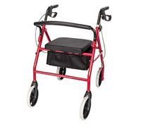 HOBBYZOO 4 Wheel Walker with Padded Seat and Back, Foldable and Height Adjustable Rollator, Iron and Nylon Walker for Seniors and Disabled, Red & Black