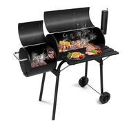 HOBBYZOO Barrel Charcoal Grill with Offset Smoker, Barrel BBQ, All Metal Outdoor Smoker with Side Table and Wheels for Outdoor Garden Patio and Backyard Cooking