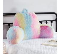 Hobed Life Faux Fur Backrest Pillow for Kids, Teen Reading Pillow with Arms, Fluffy Back Support Pillow for Sitting Up in Bed & Sofa, Back Pillow for Girls, Reading & Bed Rest Pillows, Pink Big Pillow