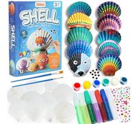 Hobee Sea Shell Painting Arts and Crafts Kit for Kids Aged 4 5 6 7 8 9 10 11 12 Year Old, Creative DIY Birthday Easter Gift for Girls and Boys, Includes 10 Large Natural Shells