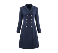 Hobemty Women Tweed Collared Double Breasted A-Line Blazer Dress Navy Blue