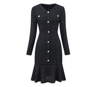 Hobemty Women's Bodycon Mermaid Dress Tweed Long Sleeve Elegant Cocktail Fishtail Dresses Blue Black L