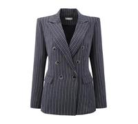Hobemty Women's Double Breasted Blazer Vintage Pinstripe Striped Suit, Blue, M