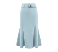 Hobemty Women's Elegant Fishtail Skirt High Waist Belted Work Midi Mermaid Skirts Light Blue L