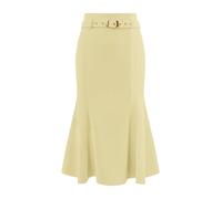 Hobemty Women's Elegant Fishtail Skirt High Waist Belted Work Midi Mermaid Skirts, Light Yellow, XL
