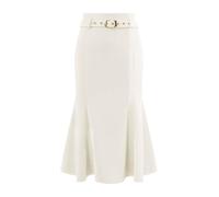 Hobemty Women's Elegant Fishtail Skirt High Waist Belted Work Midi Mermaid Skirts, White, XL