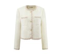 Hobemty Women's Elegant Tweed Jacket Long Sleeve Panel Trim Work Office Blazer Beige S