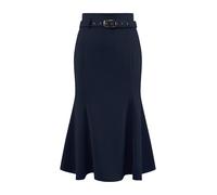 Hobemty Women's Fishtail Skirt High Waist Belted Work Midi Mermaid Skirts, Dark Blue, XL