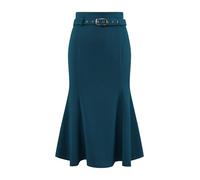 Hobemty Women's Fishtail Skirt High Waist Belted Work Midi Mermaid Skirts, Lake Blue, L