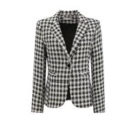 Hobemty Women's Plaid Tweed Blazers Notched Lapel 2025 Trendy Long Sleeve Work Office Jackets, Black, M