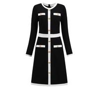 Hobemty Women's Work A-Line Dress Long Sleeve Contrast Color Dresses Black XXL
