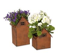 Hoberg Flower pots in rust look, set of 2, weather-resistant square plant pots in house design in 2 sizes, perfect as decoration for garden, pond, balcony, front door and entrance area, for indoor and