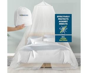 Hoberg Mosquito Net for bed |Extra large insect screen for single & double beds - ideal for travelling | Canopy in owels, adhesive hooks & bag | Fine mesh fly screen for indoor & outdoor [White]