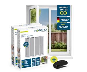 Hoberg Window Fly Screen with Innovative Magnetic Fastening | Fly net can be Individually Cut to Size up to 150 x 130 cm, no Drilling or screwing | Attach Mosquito net with 16 Magnets [2 Pieces]