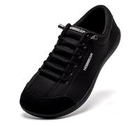 HOBIBEAR Barefoot Shoes for Men and Women Zero Drop Wide Leather Minimalist Trail Running Walking Shoes, black, 6 UK