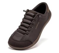 HOBIBEAR Barefoot Shoes for Men and Women Zero Drop Wide Leather Minimalist Trail Running Walking Shoes, dark brown, 9 UK