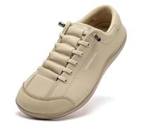 HOBIBEAR Barefoot Shoes for Men and Women Zero Drop Wide Leather Minimalist Trail Running Walking Shoes, light brown, 11.5 UK
