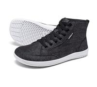 HOBIBEAR Men Wide Toe Box High Top Barefoot Canvas Sneakers Trail Running Shoes Zero Drop Sole Minimalist for Outdoor Gym Casual Hiking Trekking Travel Training Walking Jogging Black White