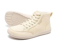 HOBIBEAR Women Wide Toe Box Trail Running Shoes High Top Barefoot Canvas Sneakers Zero Drop Sole Minimalist for Outdoor Casual Gym Hiking Trekking Travel Training Walking Jogging Beige