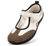 HOBIBEAR Women's Barefoot Mary Jane Flats Wide Toe Diabetic Shoes Orthopedic Slip on Comfortable Walking Shoes with Zero Drop Sole Brown