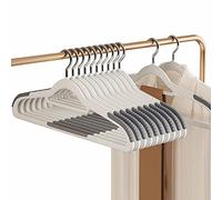 HOBIRD 10 Pack Strong White Plastic Garment Coat Hangers with Non-Slip Rubber Mats and Trouser Bar Clothes Hangers with Tie Bar, 42cm Long