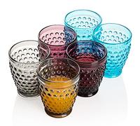 Hobnail Old Fashioned Iced Beverage Glass 10.25 oz. set of 6 Premiun Vintage Tumbler Set for Refreshments Soda Juice Whiskey Water Perfect for Dinner Parties Bars Restaurants (Multicolor, Tumbler)