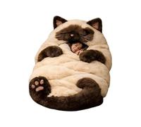 Hobngmuc Adult Cat Sleeping Bag, Cat Envelope-Style Sleeping Bag For Indoor Use, Winter Warmth With Built-in Pillow, Soft & Comfortable Blanket Fort/Sofa Couch, 175x80cm (69x31in) - White&Brown