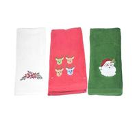 Hobngmuc Christmas Kids Towel Set - 3-Piece 30x45cm Cotton Towels With Owl, Snowman & Reindeer Prints | Fast-Absorbing With Detachable Hanging Loop, Soft Bath Towels For Children