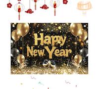 Hobngmuc New Years Photo Backdrop - 2D Print Golden Balloons Banner - 39x59in Happy New Year Sign 2026,for Photography Birthday Studio Props Patio Indoor Home Apartment