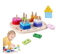 Hobngmuc Wooden Stacking Puzzle - Fine Motor Blocks | Shape Sorting Stacker | for Kids, Home, Preschool, Kindergarten, Travel, Development, Learning