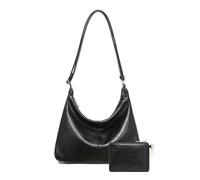 Hobo Bag for Women with Mini Purse Soft Vegan Leather Slouchy Shoulder Crossbody Handbag 2025 Fall Tote, Black, M, Solid