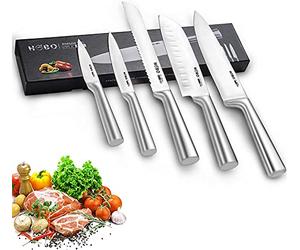 HOBO Knife Set, Professional 5-Piece Stainless Steel Kitchen Knife Set, Non-Slip Frosted Handle, Serrated and Standard Sharp Chef Knife, Bread Knife for Mincing, Chopping, Slicing.