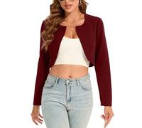 Hobrounn Bolero Jacket Women's Festive Short Blazer Women's Elegant Open Front Long Sleeve Bolero for Evening Dresses, burgundy, M
