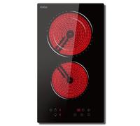 Hobsir 2 Zone Ceramic Hob, Built-in Electric Hob 30 cm | Timer, Child-Safety Lock, Touch Control, 9 Power Level, 3200W, No Plug Included