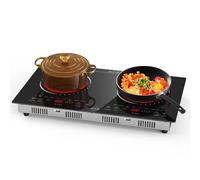 Hobsir Plug in 2 Zone Ceramic Hob, 2 Ring Electric Hob 60cm Countertop&Built-in Cooktops with 9 Power Levels, Timer, Safety Lock & Sensor Touch Control, 3200W, 220-240V