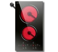 Hobsir Plug in Ceramic Hob, Built-in 2 Ring Electric Hob 30 cm | Timer, Child-Safety Lock, Touch Control, 9 Power Level, 2800W, 13 Amp