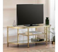 hobson clear glass tv stand with champagne frame