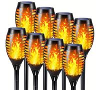Hobubu 8 Pack Flickering Dancing Flame Solar Lights, IP65 Waterproof, Outdoor Garden Ornaments, Solar Torch Lights, Landscape, Pathway Yard Patio Driveway