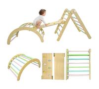 Hobubu Kids Climbing Frame, 3 in 1 Wooden Foldable Indoor Climbing Toys, Baby Pikler Triangle Set with Ramp and Arch, Montessori Indoor Playground Jungle Gym Climber for 2-6 Years Old, Baby, Kids
