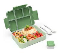 HOBUE Bento Lunch Boxes,1330ml Bento Boxes Lunch Boxes for Adults with 6 Compartments, Cutlery Set, Leak Proof Lunch Box Snack Box for Boys Girls School Kindergarten Office,Matcha Green